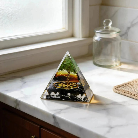 CHIGROVE Natural Peridot Tree of Life Orgone Pyramid | Healing Crystal for Calm & Spiritual Balance - ChiGrove