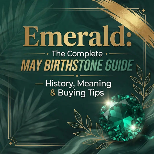 Emerald gemstone, the May birthstone, resting on a green leaf