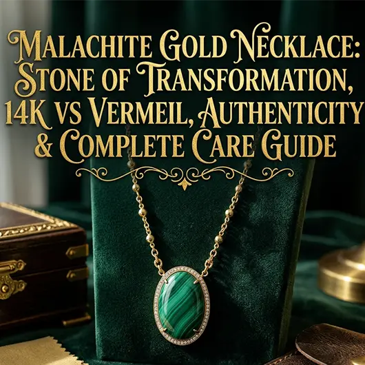 Malachite gold necklace on white surface showing deep green banded swirling pattern oval pendant in gold bezel setting on delicate gold chain