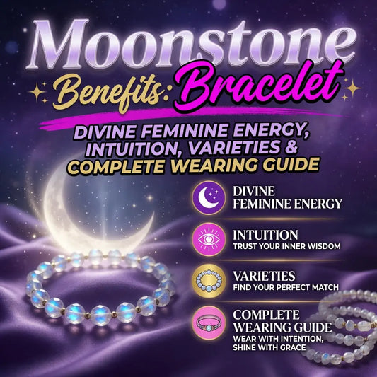 Moonstone bracelet collection on silver fabric including white moonstone beaded bracelet with blue adularescence glow
