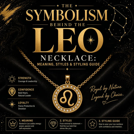 Beautiful gold Leo zodiac necklace with lion motif resting on a marble surface