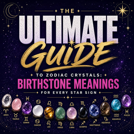 Zodiac crystals and birthstones arranged by twelve zodiac signs with crystal meanings guide