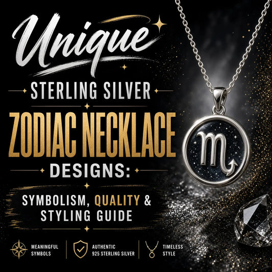 Woman wearing a layered sterling silver zodiac necklace with delicate chain details