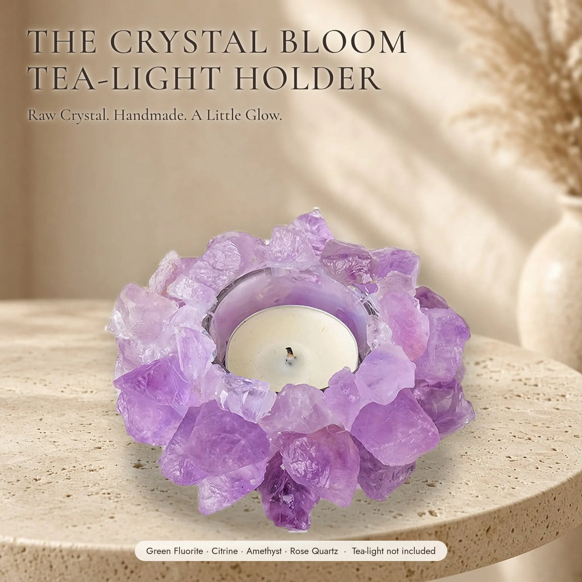 The Crystal Bloom Tea-Light Holder — Raw Natural Crystal Candle Holder