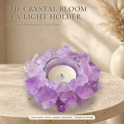 The Crystal Bloom Tea-Light Holder — Raw Natural Crystal Candle Holder