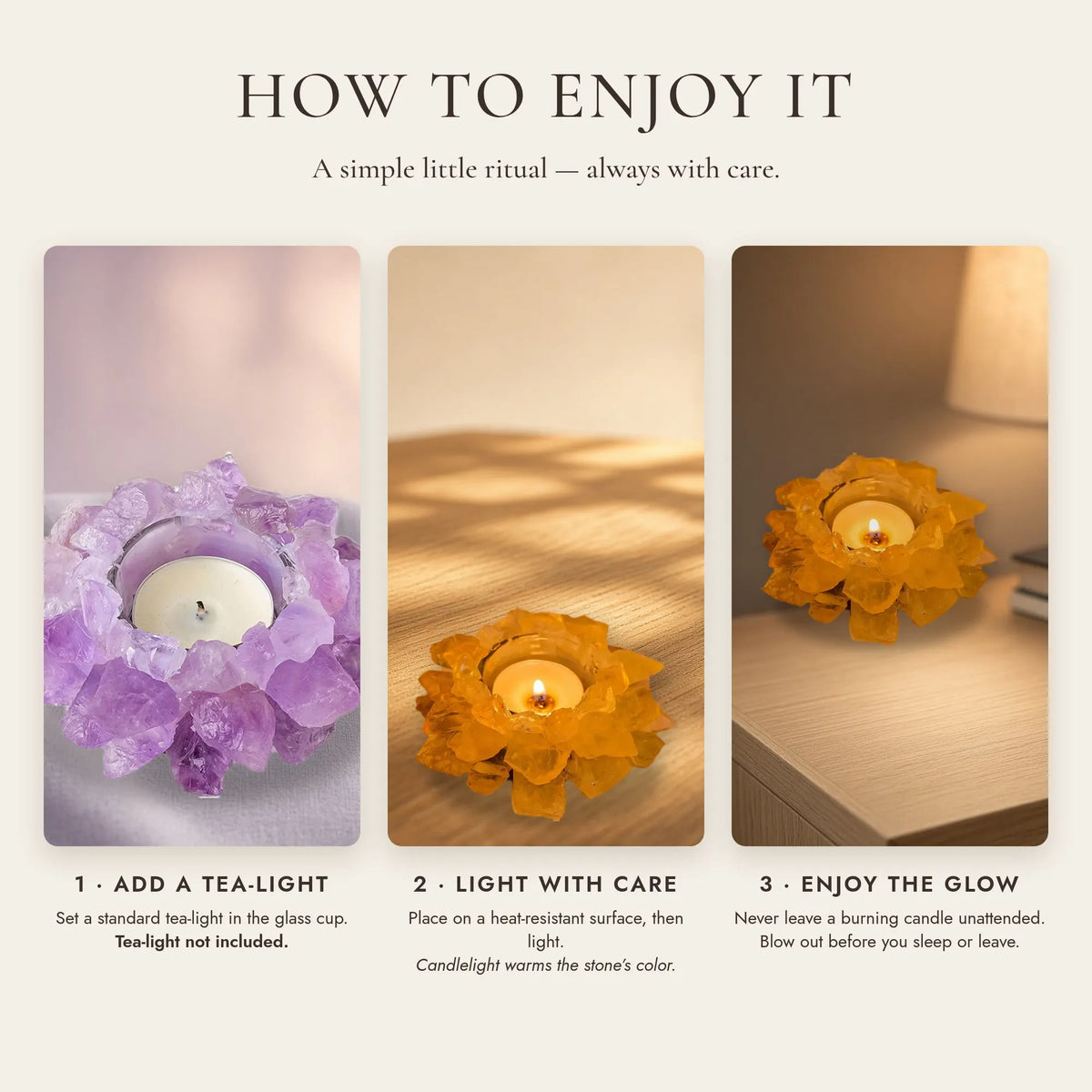 The Crystal Bloom Tea-Light Holder — Raw Natural Crystal Candle Holder
