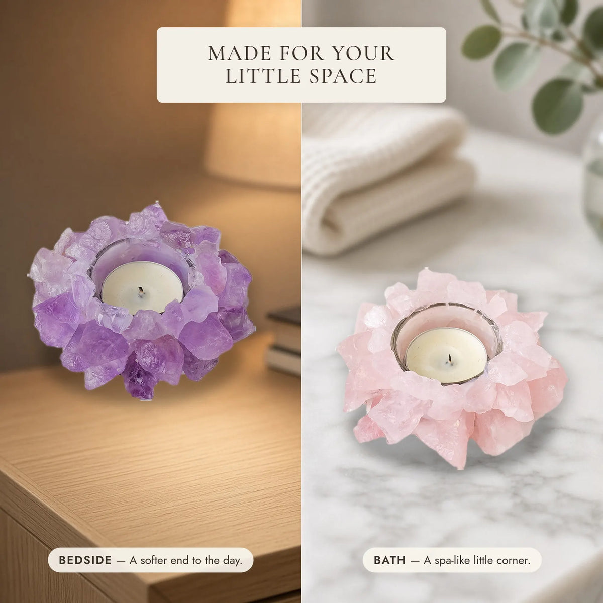 The Crystal Bloom Tea-Light Holder — Raw Natural Crystal Candle Holder