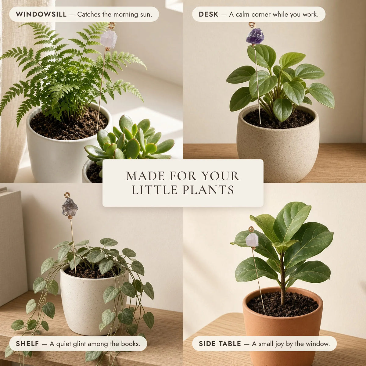 Le piquet de plante en cristal — Décoration de pot en pierre brute enveloppée à la main