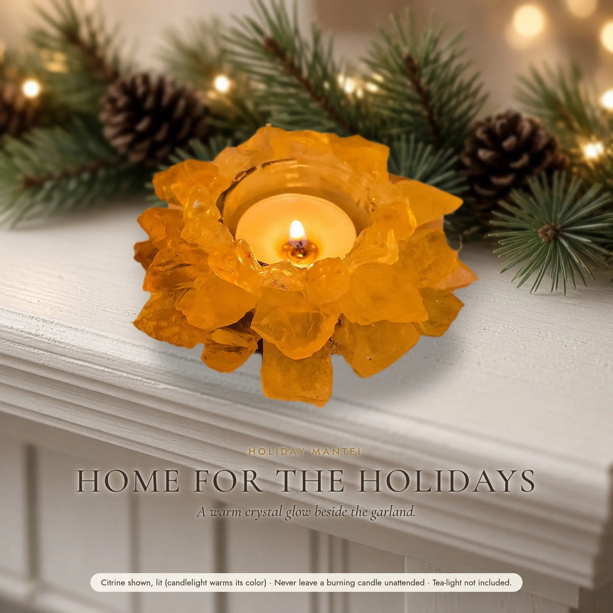 The Crystal Bloom Tea-Light Holder — Raw Natural Crystal Candle Holder