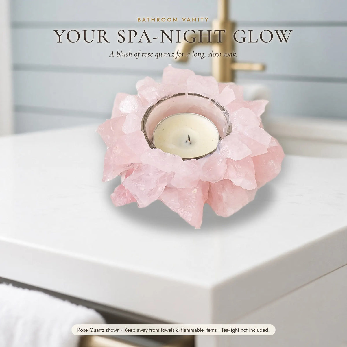 The Crystal Bloom Tea-Light Holder — Raw Natural Crystal Candle Holder