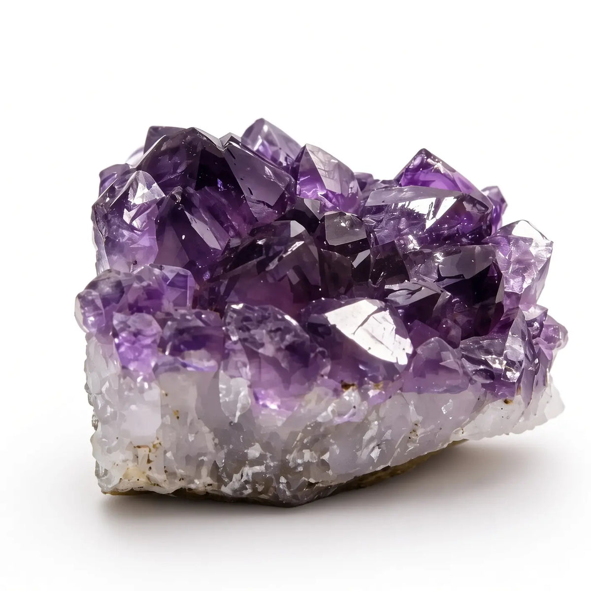 Amethyst crystal cluster product photo on a white background