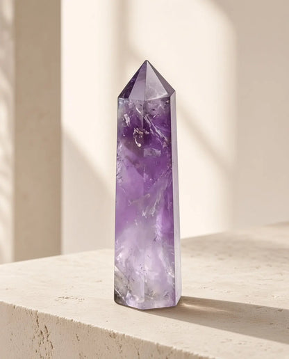 Obsidian crystal tower displayed on a stone pedestal