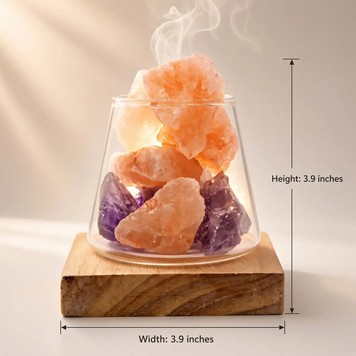 Amethyst and Himalayan salt aroma lamp, 3.9" H × 3.9" W