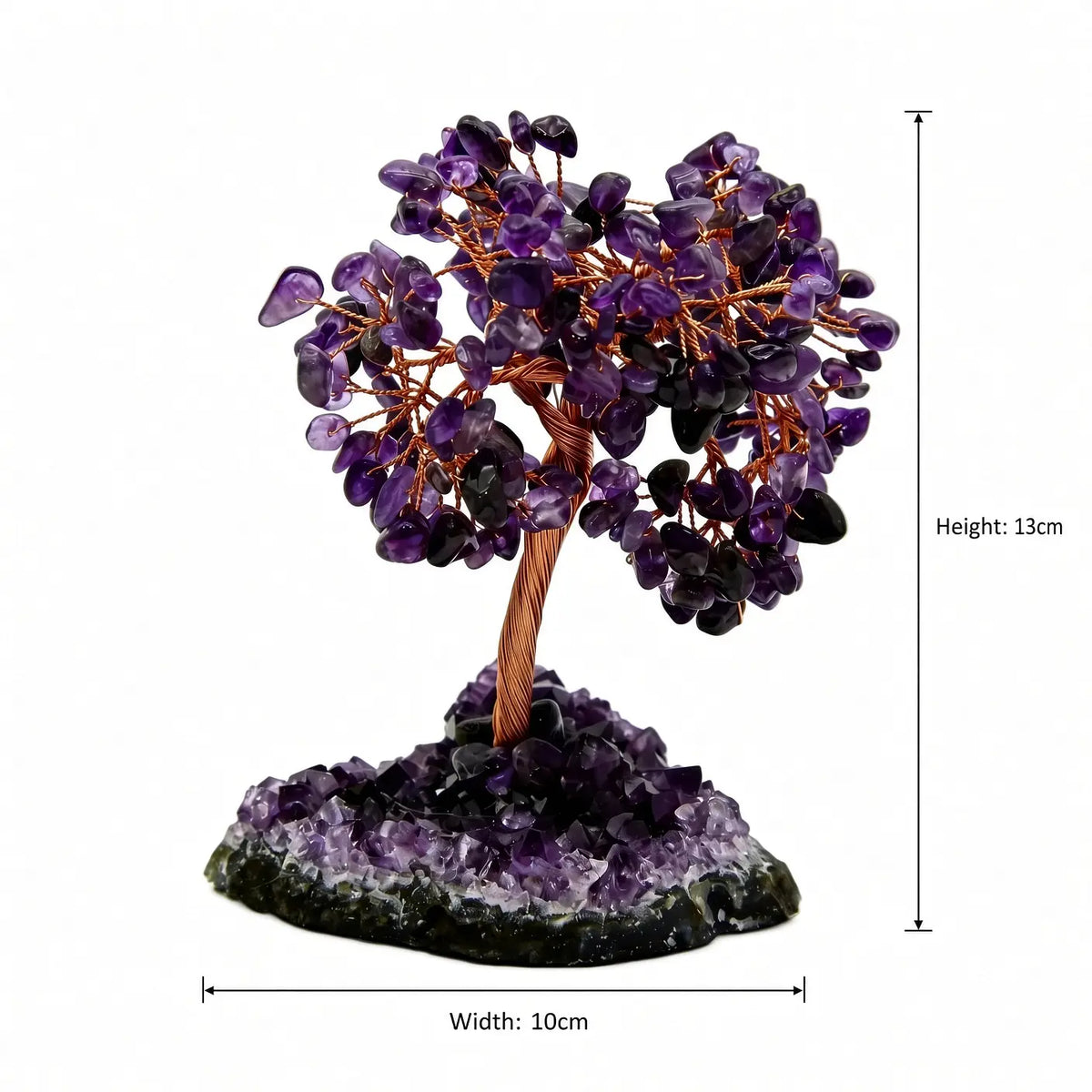 Amethyst crystal tree on geode base, 13cm high and 10cm wide