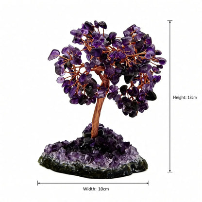Amethyst crystal tree on geode base, 13cm high and 10cm wide