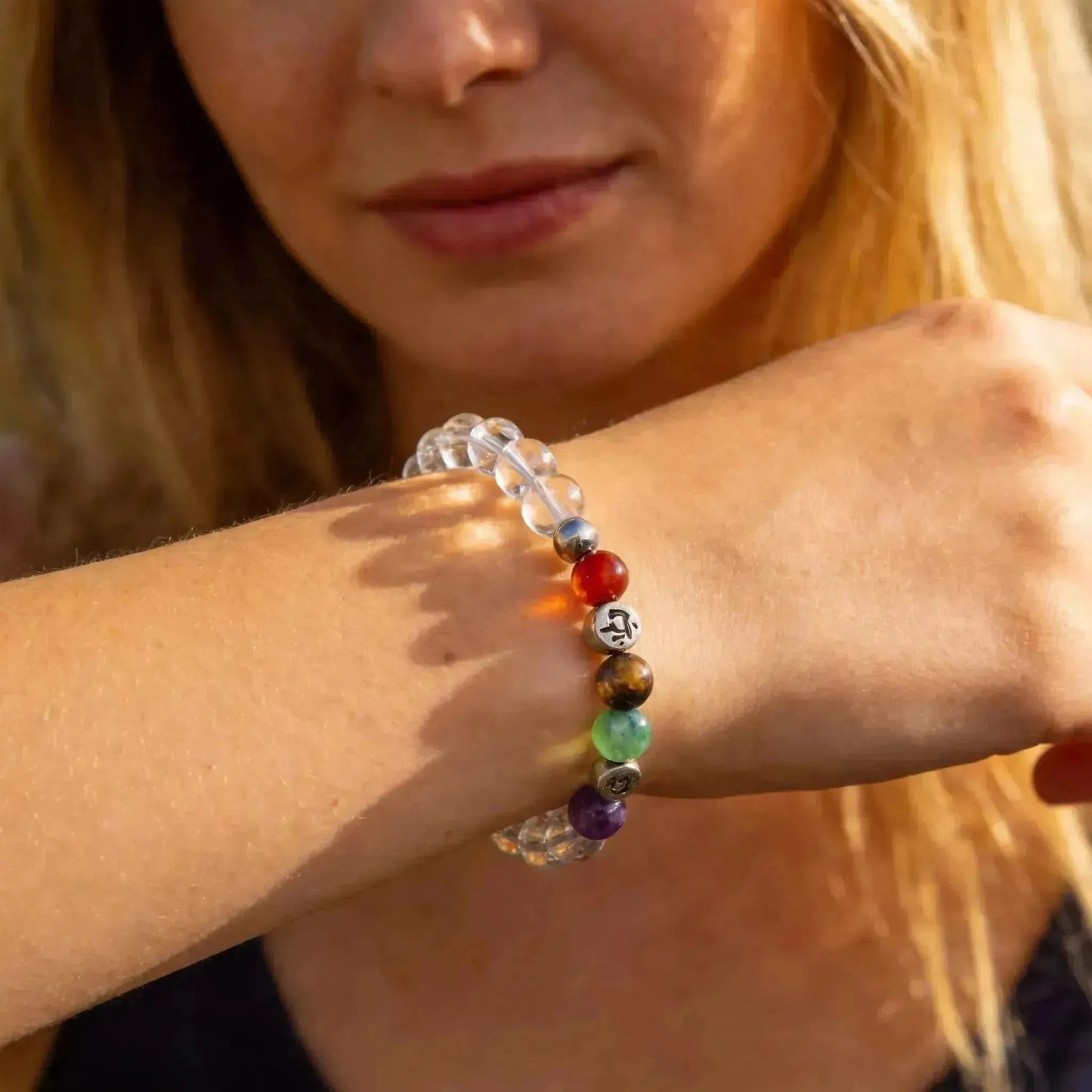 CHIGROVE Natural Clear Quartz 7 Chakra Healing Bracelet | Handmade Energy Jewelry for Meditation Self Care - ChiGrove