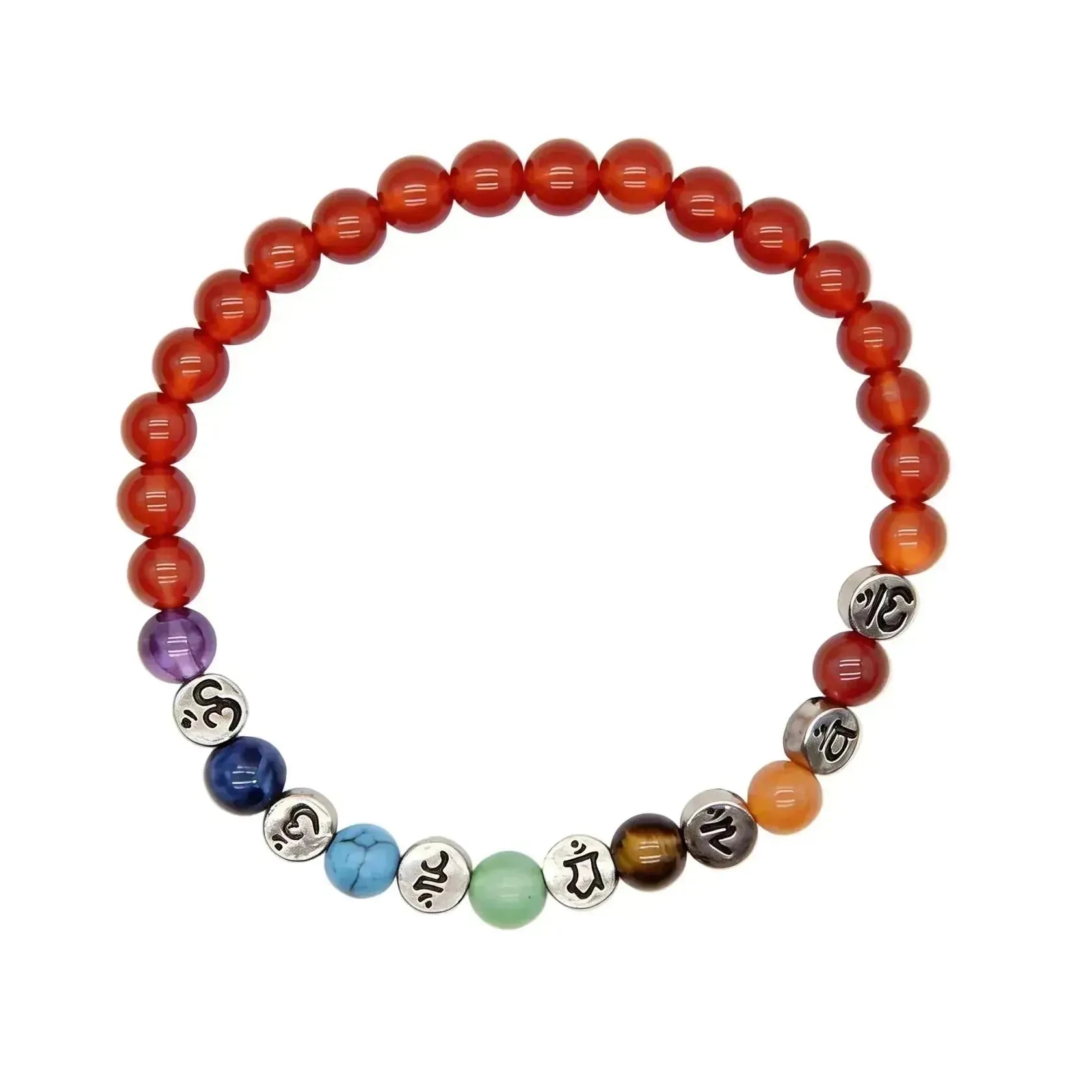CHIGROVE Natural Carnelian 7 Chakra Healing Bracelet | Tibetan Om Mantra Jewelry for Meditation Self Care - ChiGrove