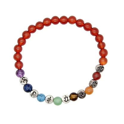 CHIGROVE Natural Carnelian 7 Chakra Healing Bracelet | Tibetan Om Mantra Jewelry for Meditation Self Care - ChiGrove