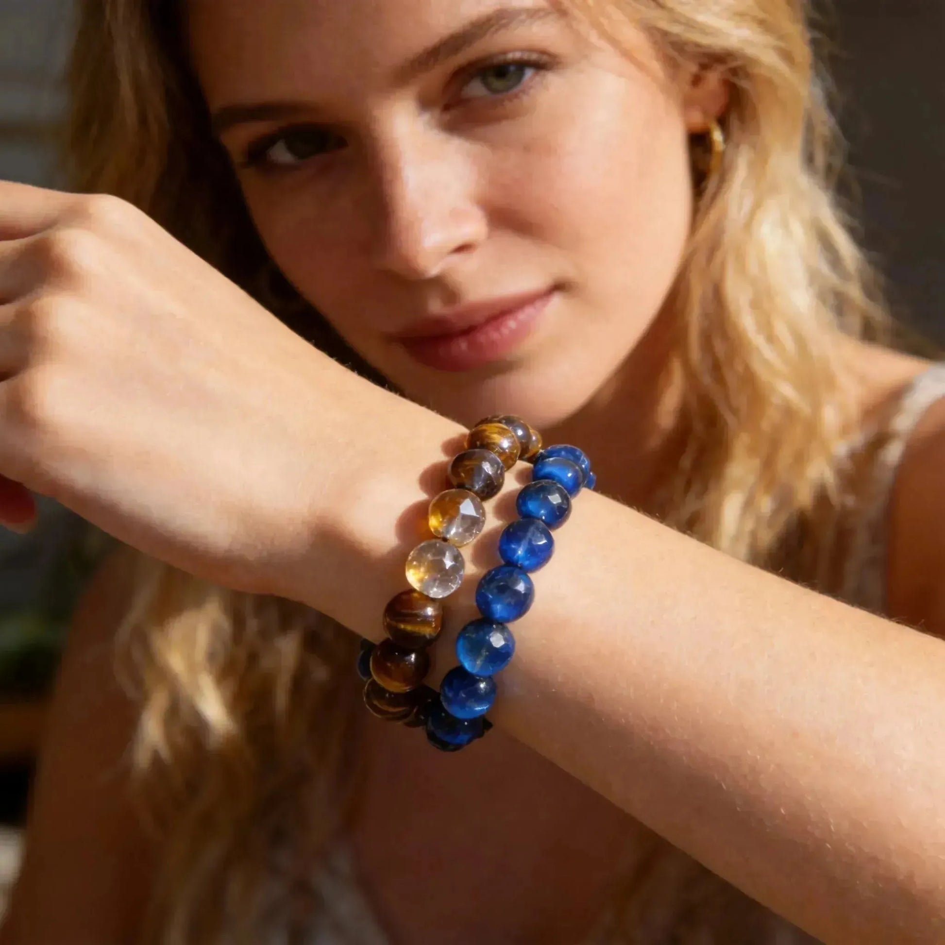 CHIGROVE Natural Blue & Brown Tiger Eye Bracelet Set | Healing Crystal Jewelry for Love & Daily Wear - ChiGrove