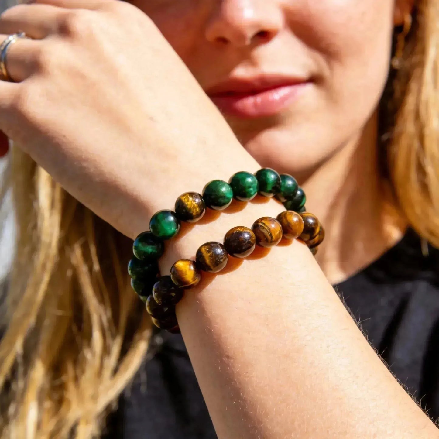 CHIGROVE Natural Green & Brown Tiger Eye Bracelet Set | Healing Crystal Jewelry for Love & Daily Wear - ChiGrove