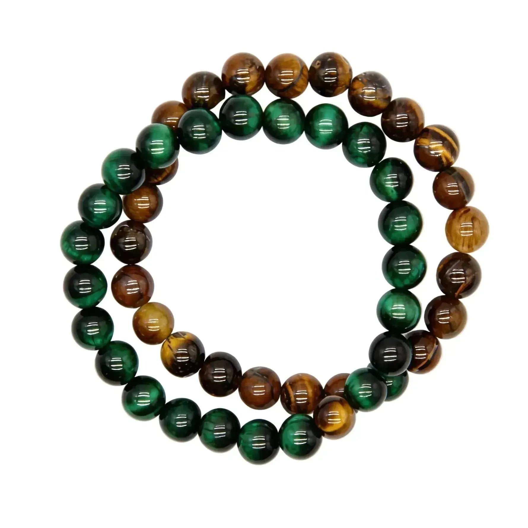 CHIGROVE Natural Green & Brown Tiger Eye Bracelet Set | Healing Crystal Jewelry for Love & Daily Wear - ChiGrove
