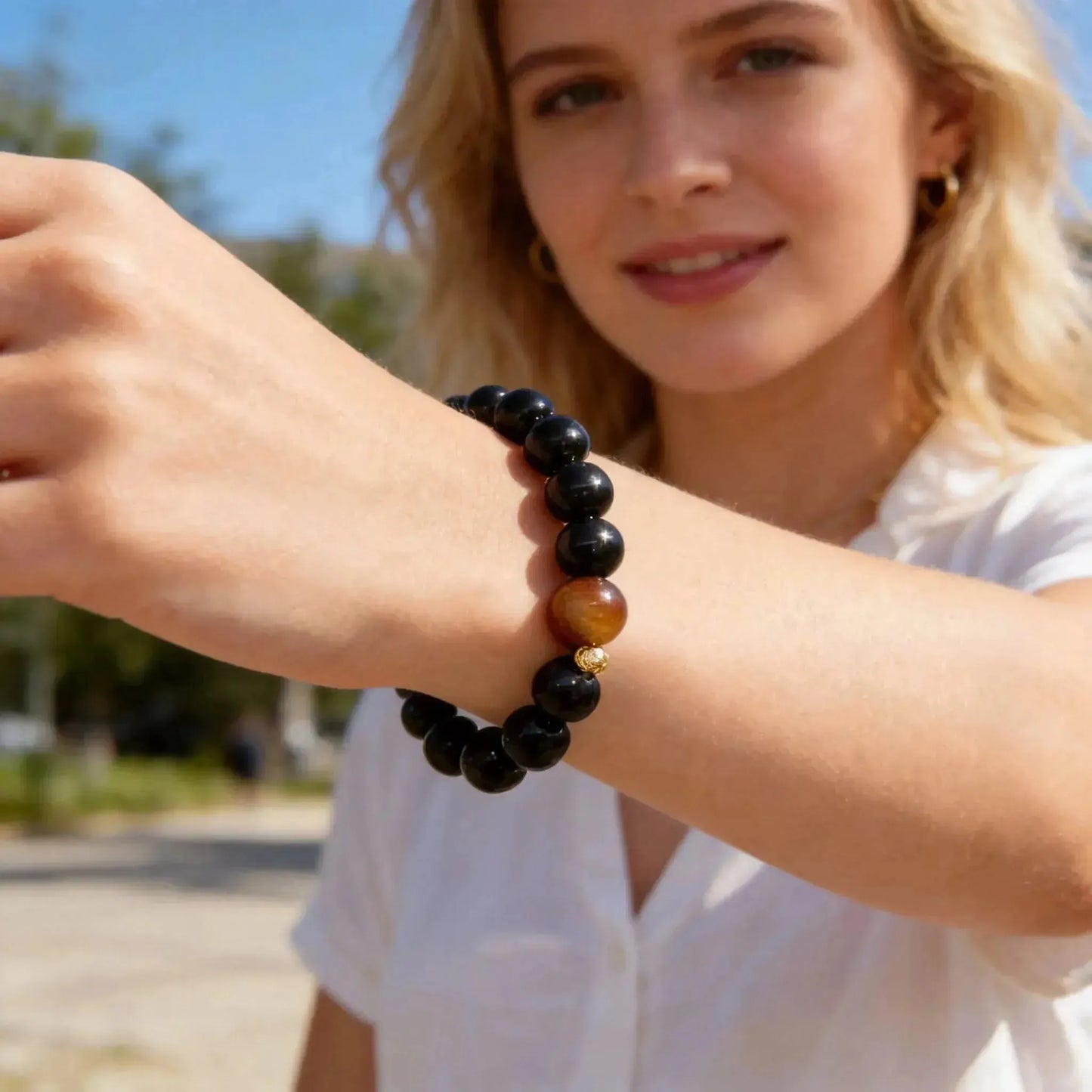CHIGROVE Natural Obsidian & Tiger's Eye Bracelet | Healing Crystal Jewelry for Love & Daily Wear - ChiGrove
