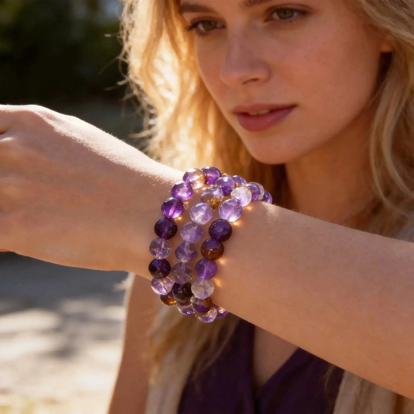 CHIGROVE Natural Grade 3 - Layer Amethyst Bracelet | Healing Crystal Jewelry for Love & Daily Wear - ChiGrove