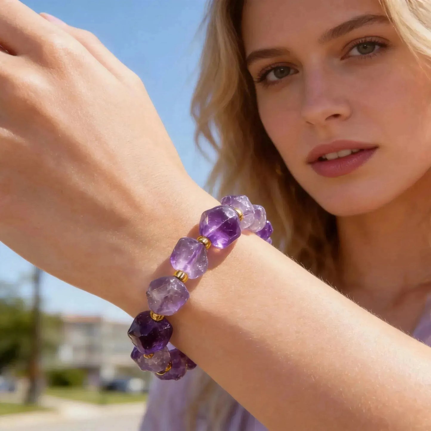 CHIGROVE Raw Natural Amethyst Bracelet | Healing Crystal Jewelry for Love & Daily Wear - ChiGrove