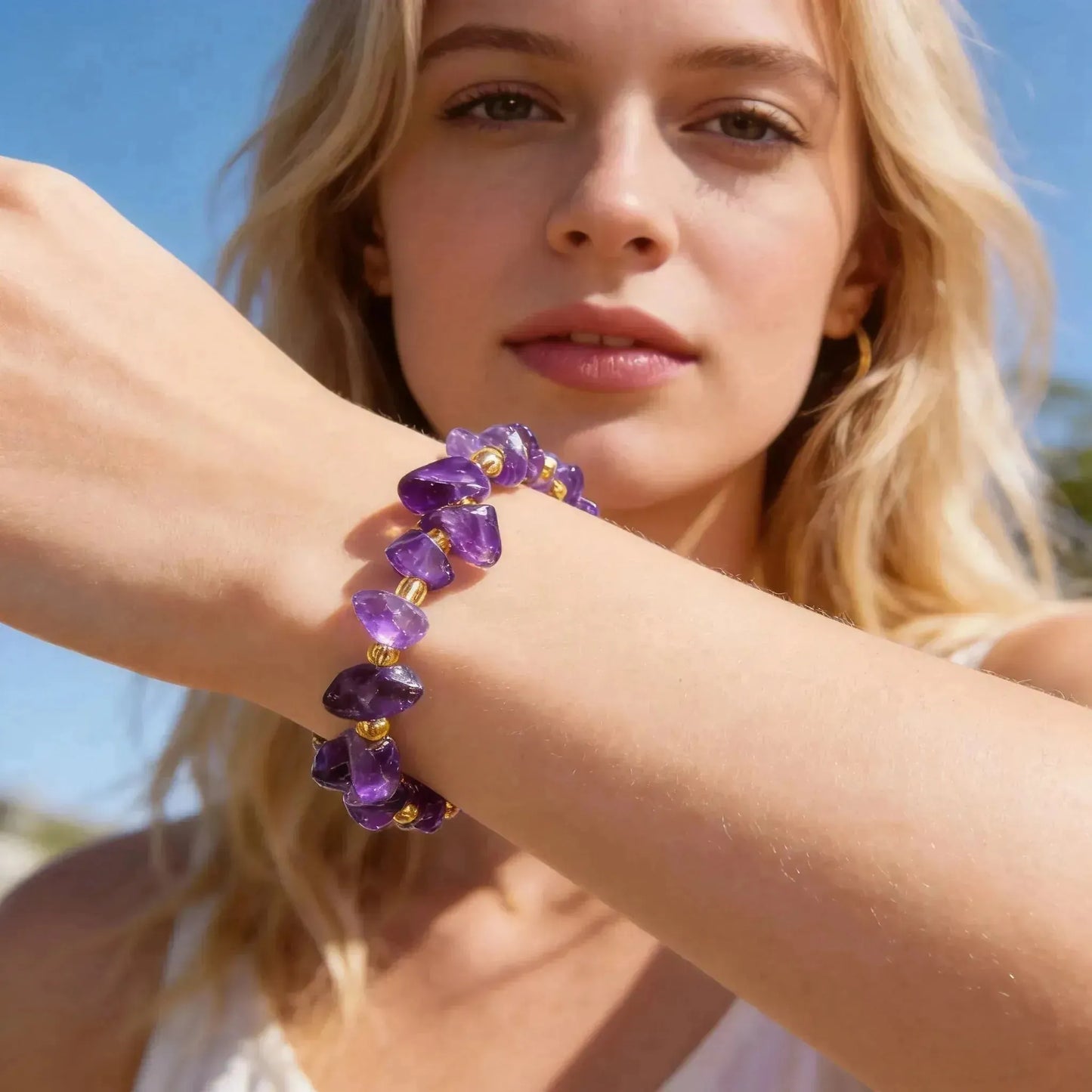 CHIGROVE Natural Amethyst Chip Bracelet | Healing Crystal Jewelry for Love & Daily Wear - ChiGrove