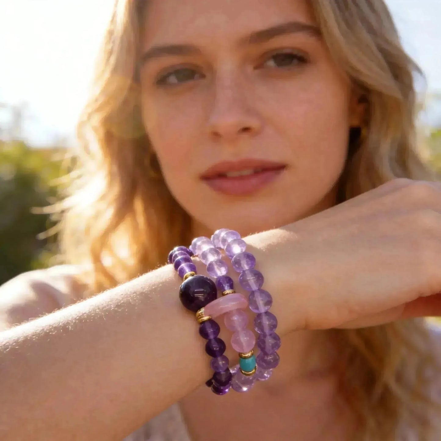CHIGROVE Natural Amethyst Double Laye Bracelet | Healing Crystal Jewelry for Love & Daily Wear - ChiGrove