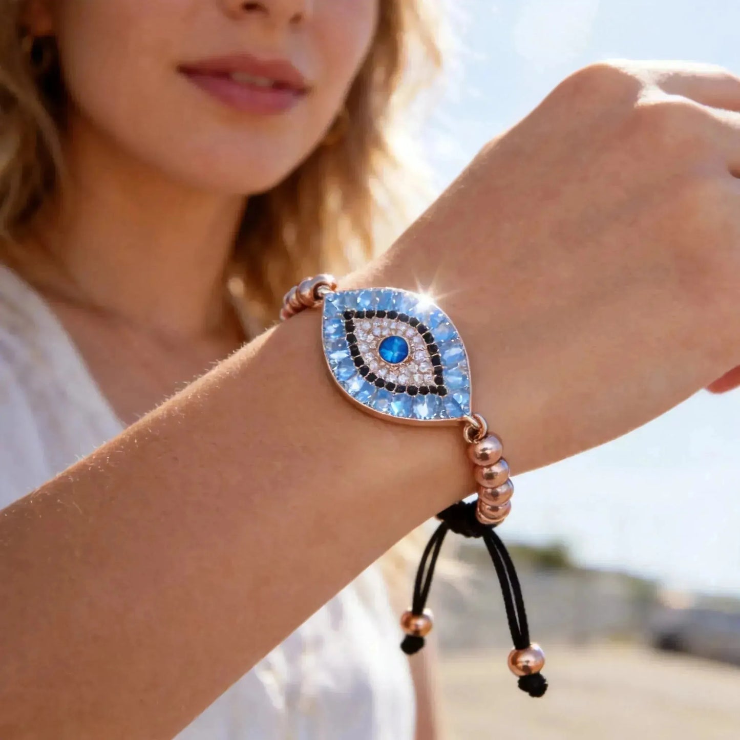 CHIGROVE Rose Gold Evil Eye Crystal Bracelet | Lucky Protection Jewelry for Women - ChiGrove
