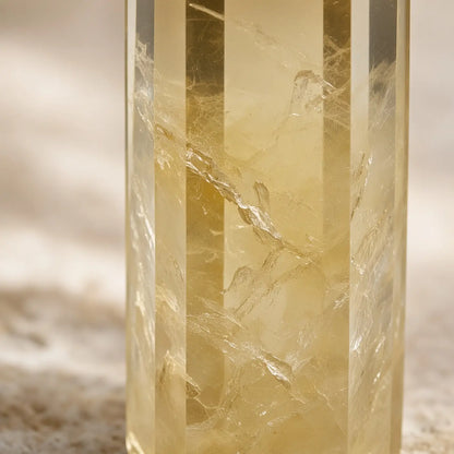 Close-up of citrine crystal tower with natural inclusions