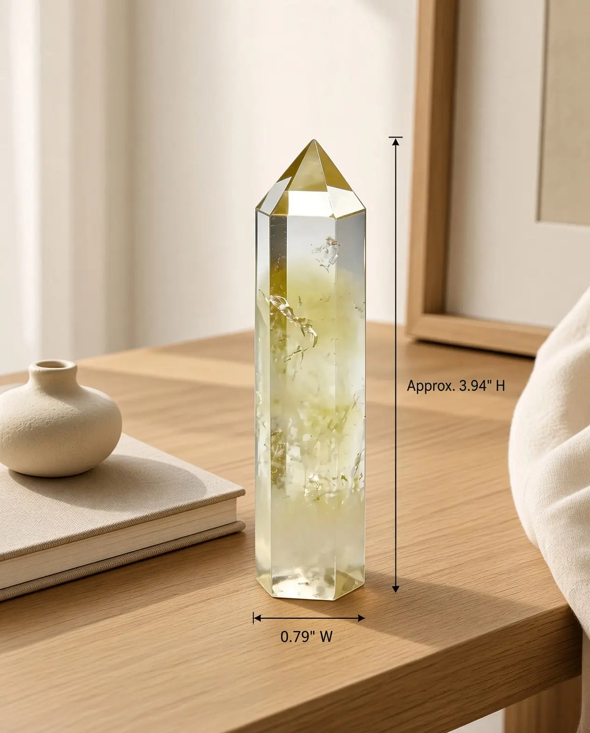 Citrine crystal tower, approx. 3.94" H × 0.79" W
