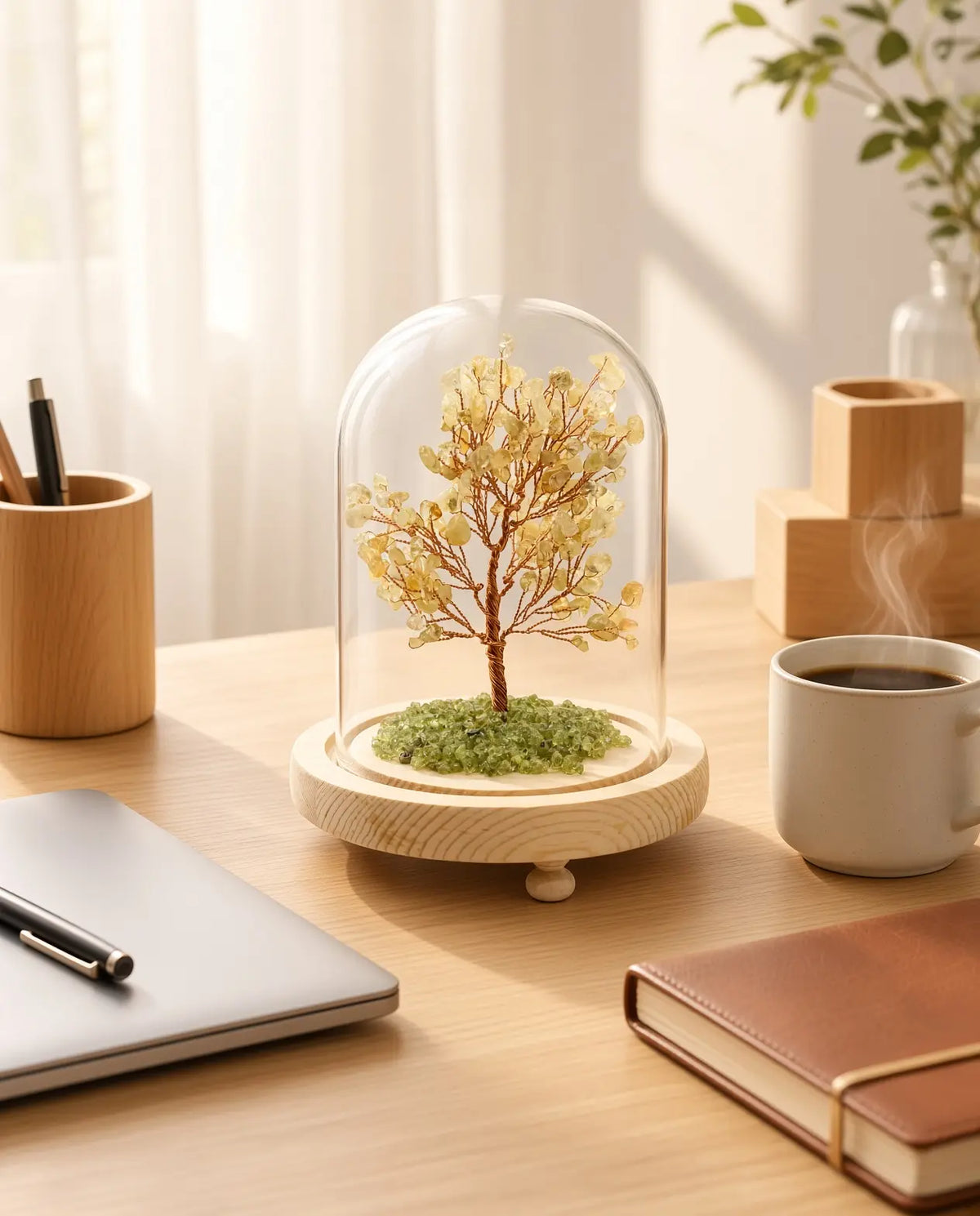 Citrine glow tree styled on a workspace desk