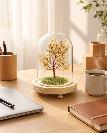 Citrine glow tree styled on a workspace desk