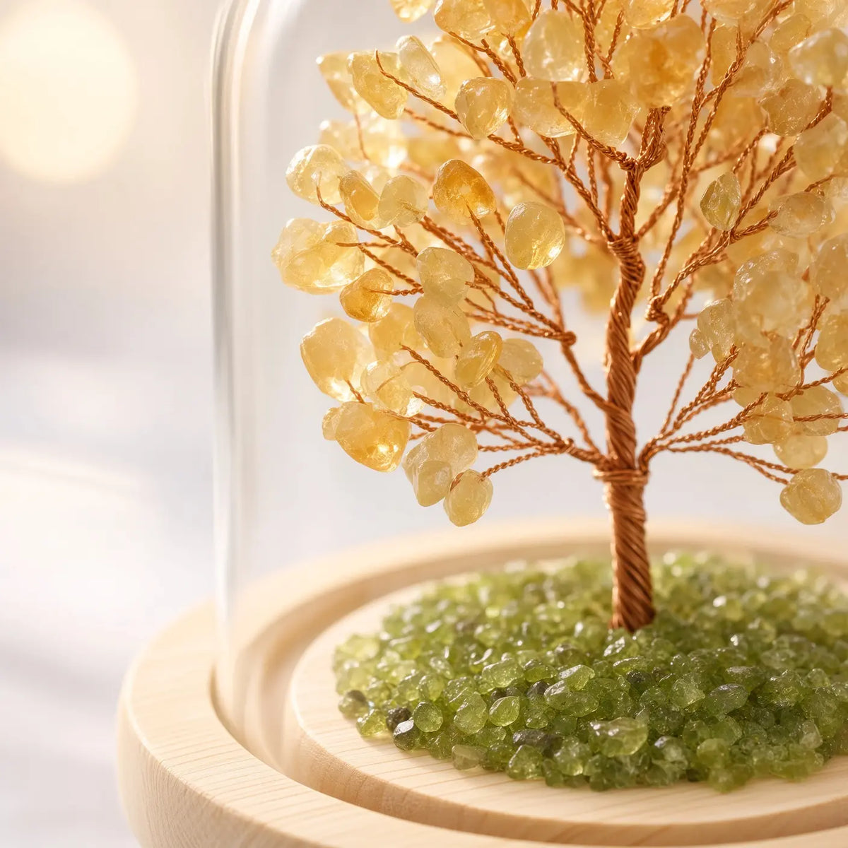 Close-up of citrine leaves and peridot base