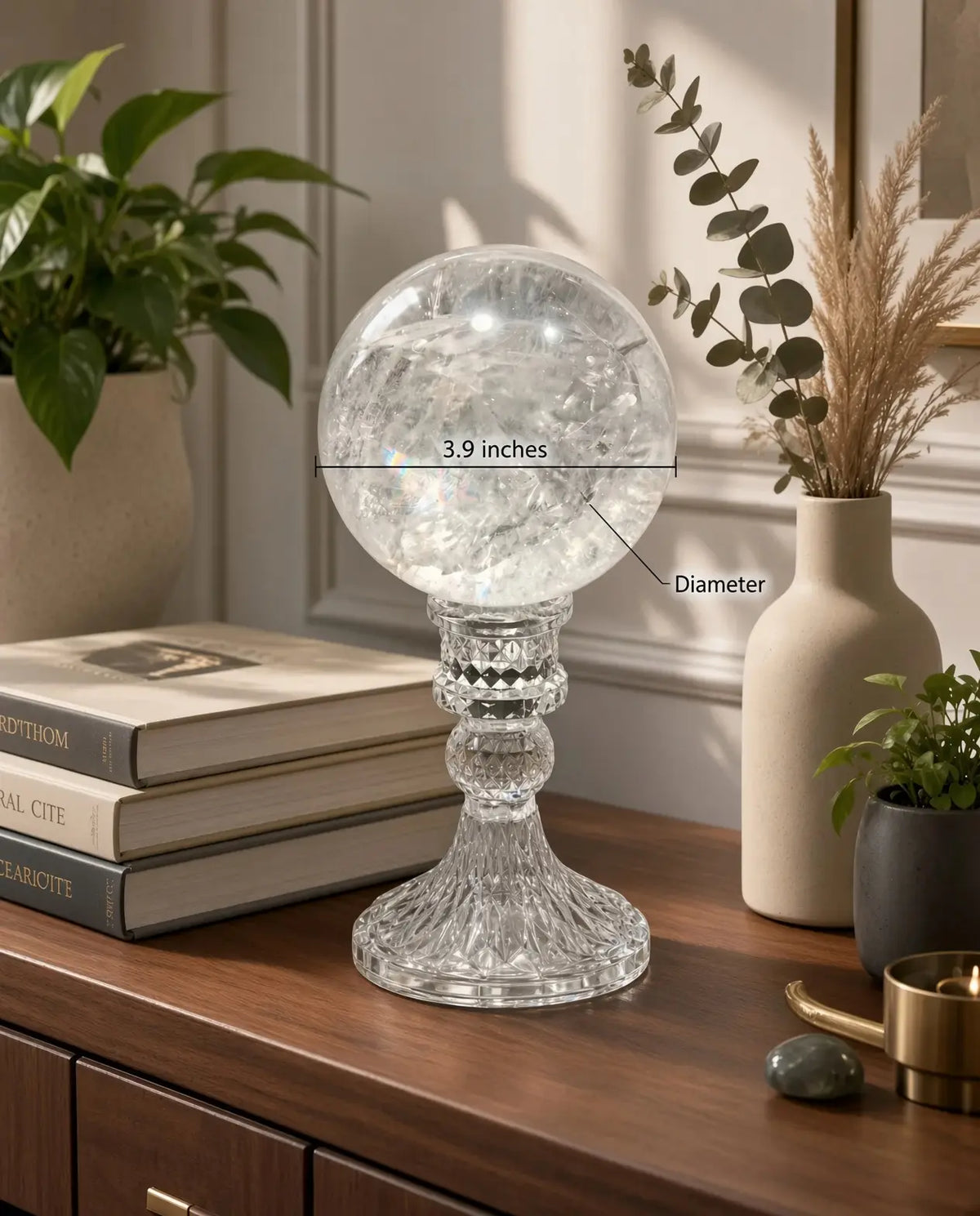 Clear quartz sphere, 3.9" diameter