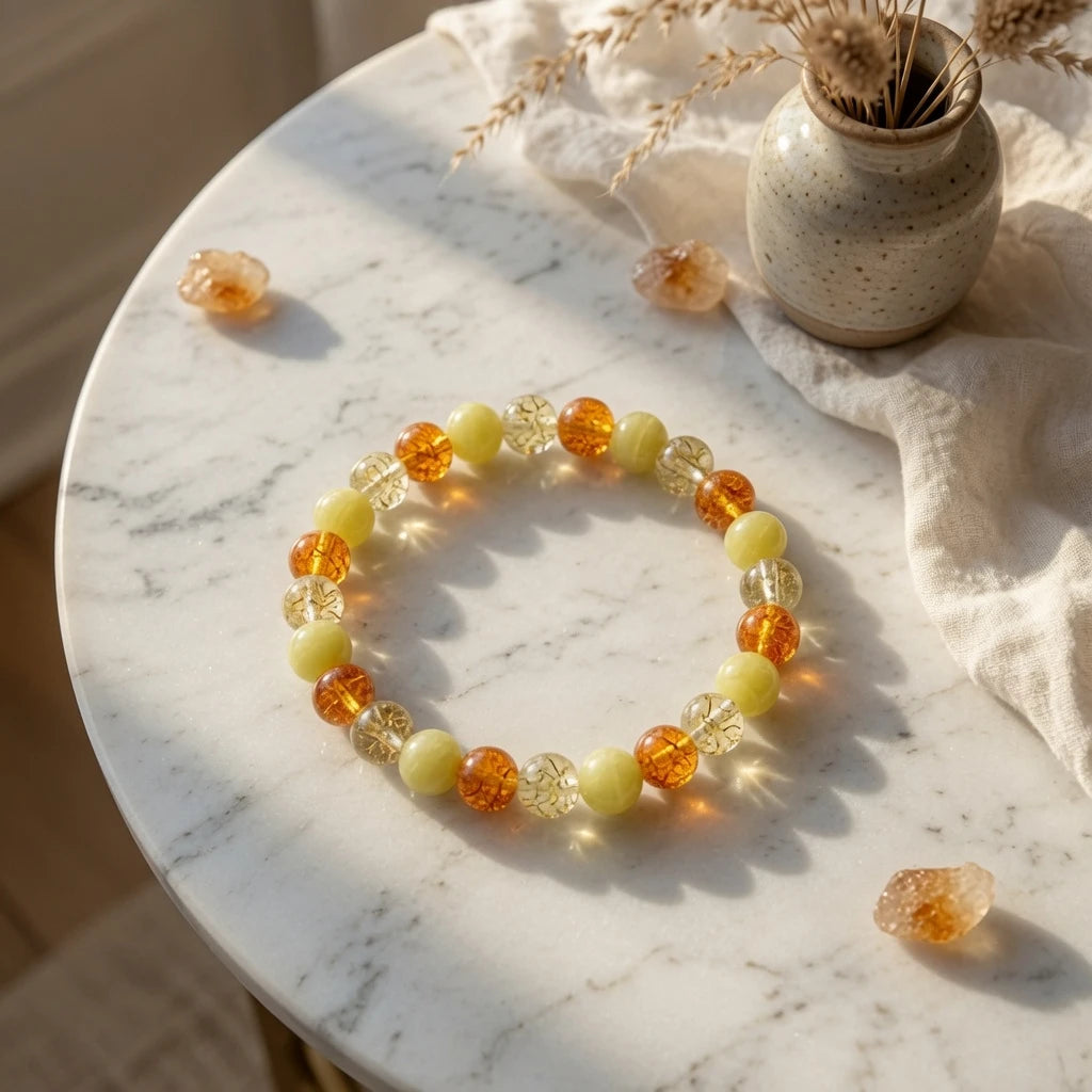 Citrine multi-stone bracelet showing 8mm bead size and elastic fit