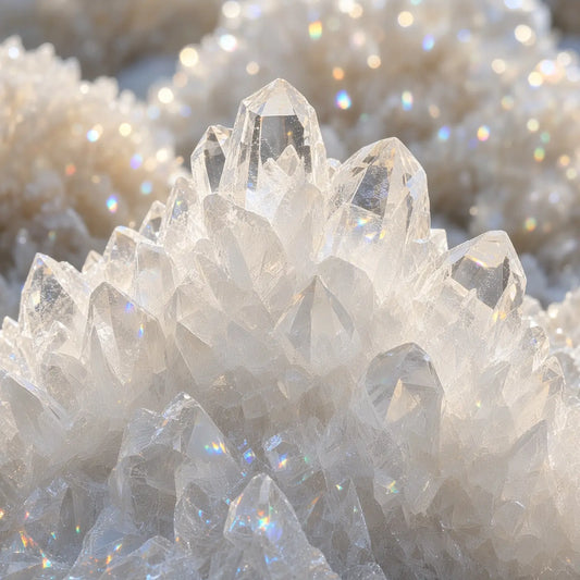 Macro close-up of clear quartz cluster points