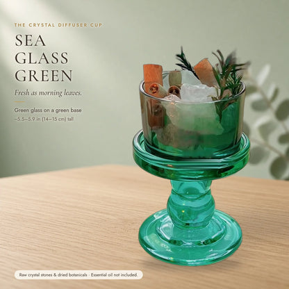 The Crystal Diffuser Cup — Tinted Glass Pedestal with Raw Stones & Dried Botanicals