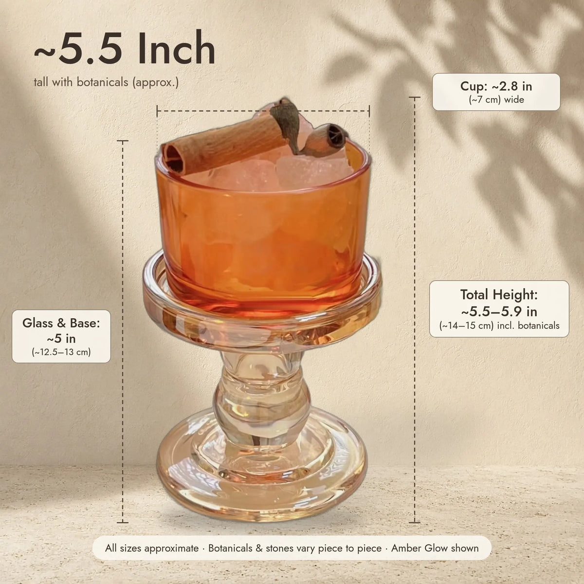 The Crystal Diffuser Cup — Tinted Glass Pedestal with Raw Stones & Dried Botanicals