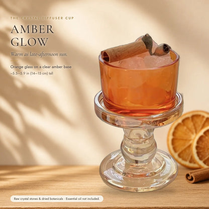 The Crystal Diffuser Cup — Tinted Glass Pedestal with Raw Stones & Dried Botanicals