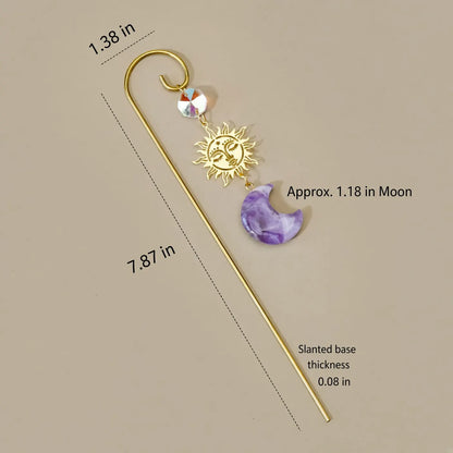 Amethyst moon plant stake diagram: 7.87 inch rod, 1.38 inch hook, 1.18 inch moon