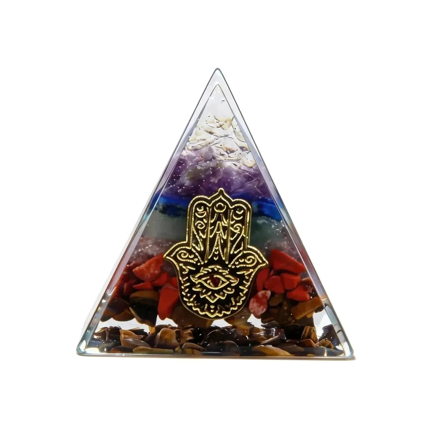 CHIGROVE Natural 7 Chakra Orgone Pyramid with Hamsa Hand | Healing Crystal for Calm & Spiritual Balance - ChiGrove