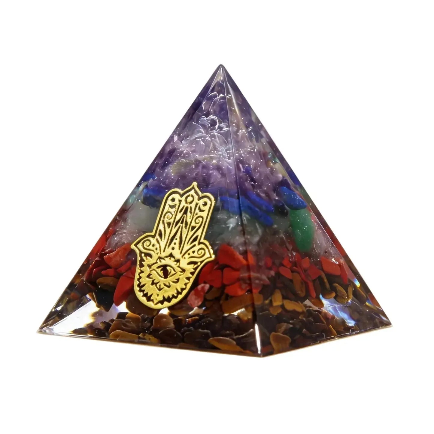 CHIGROVE Natural 7 Chakra Orgone Pyramid with Hamsa Hand | Healing Crystal for Calm & Spiritual Balance - ChiGrove