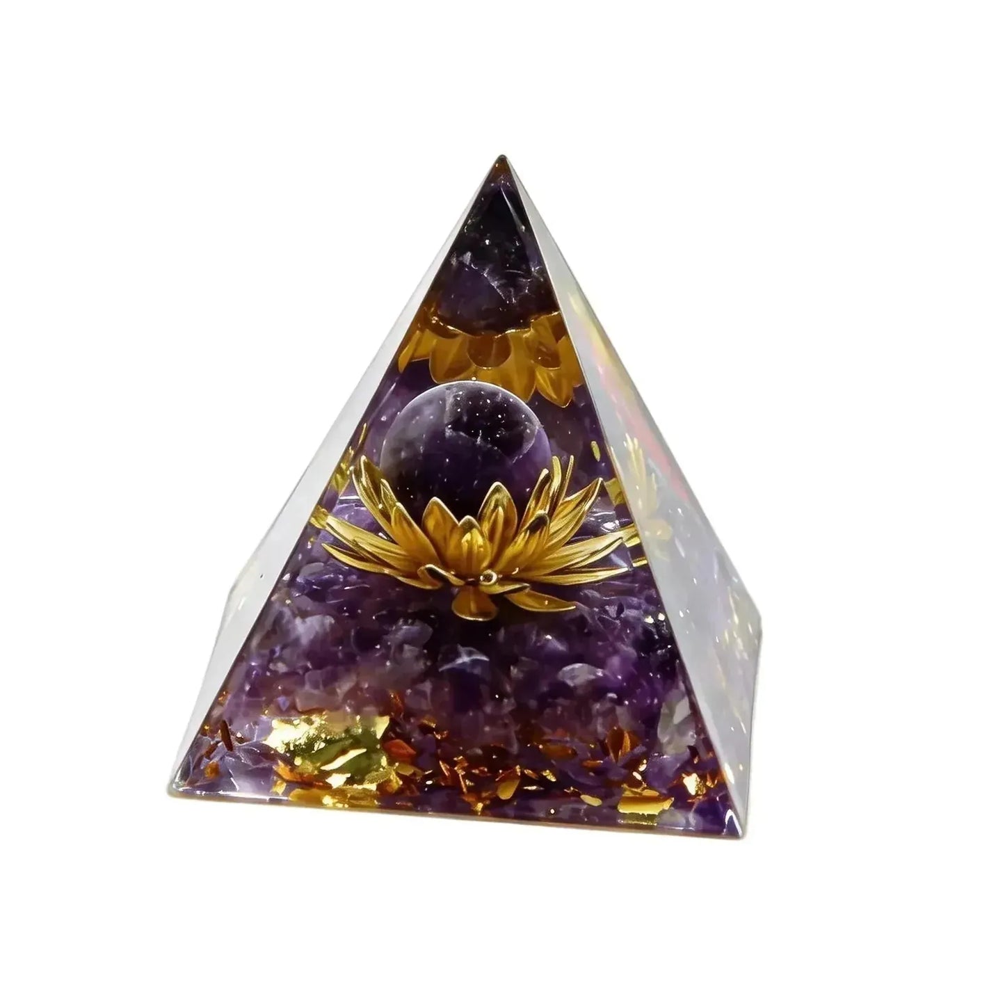 CHIGROVE Natural Amethyst Orgone Pyramid with Gold Lotus | Healing Crystal for Calm & Spiritual Balance - ChiGrove