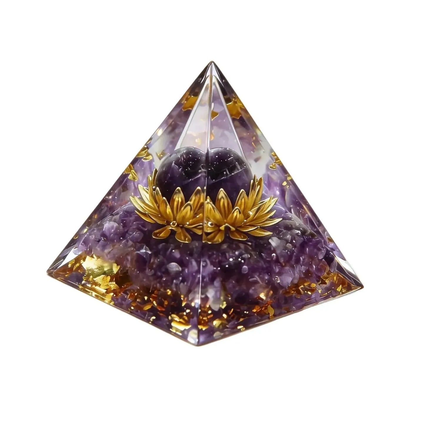 CHIGROVE Natural Amethyst Orgone Pyramid with Gold Lotus | Healing Crystal for Calm & Spiritual Balance - ChiGrove