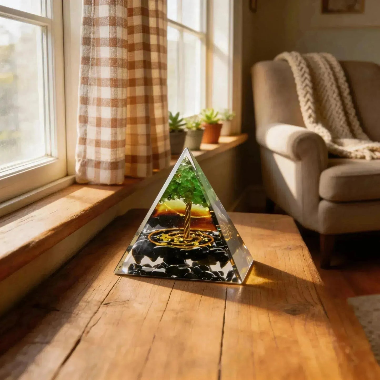 CHIGROVE Natural Peridot Tree of Life Orgone Pyramid | Healing Crystal for Calm & Spiritual Balance - ChiGrove