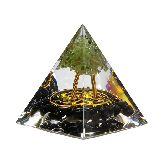 CHIGROVE Natural Peridot Tree of Life Orgone Pyramid | Healing Crystal for Calm & Spiritual Balance - ChiGrove