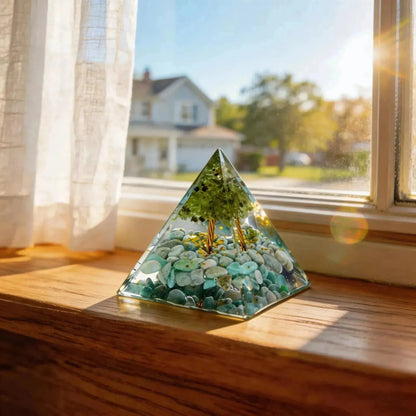 CHIGROVE Natural Peridot Tree of Life Orgone Pyramid | Healing Crystal for Calm & Spiritual Balance - ChiGrove